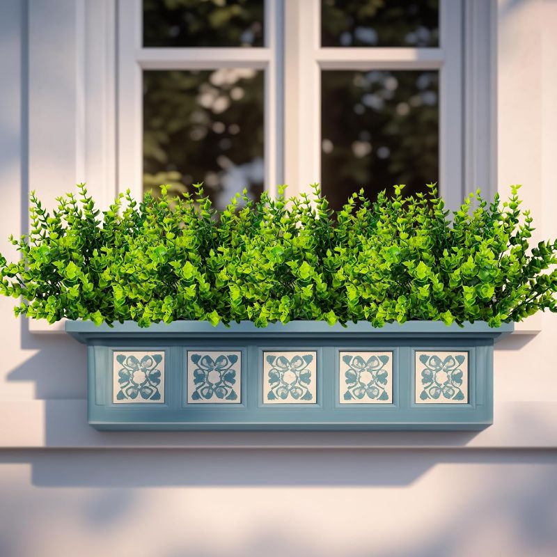 Photo 1 of  Artificial Plants Outdoor Fake Boxwood Shrubs Grass for Pot Garden Verandah Decor for Window Garden Office Patio Backyard Planter Pathway Front Porch (Green)