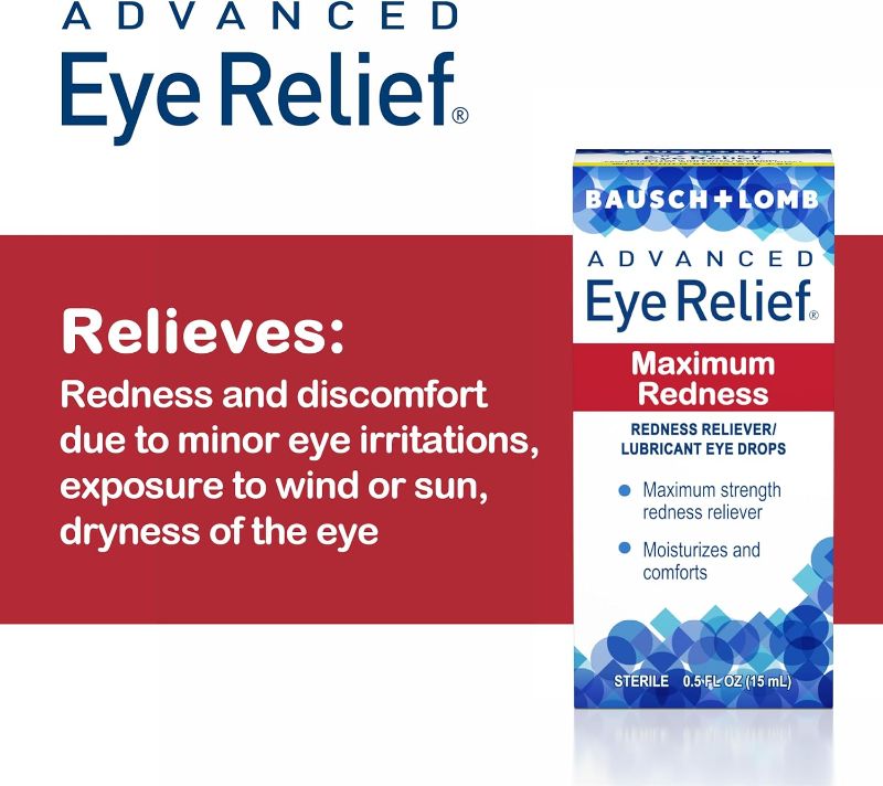 Photo 1 of Bausch & Lomb Advanced Eye Relief, Eye Wash Solution, Cleanses, Refreshes, and Soothes for Daily or Emergency Use, 4 Fl Oz 