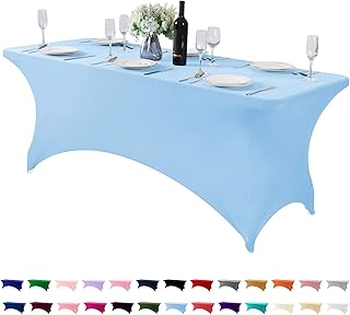 Photo 1 of FokitutSpandex Table Cover for 6FT Table Universal Fitted Stretch Tablecloth for Party, Banquet, Wedding and Events-Blue Mist
