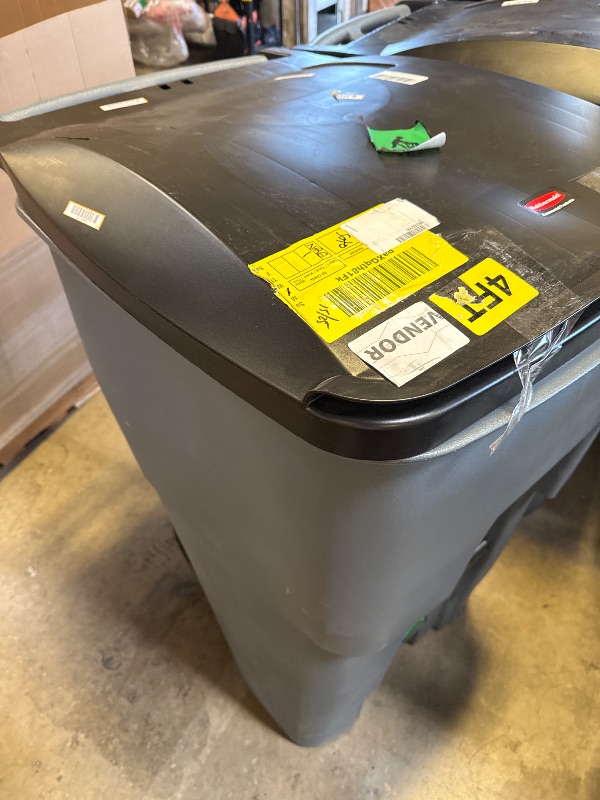 Photo 1 of RUBBERMAID Brute Rollout Waste Container, Square, Polyethylene, 95gal, Gray