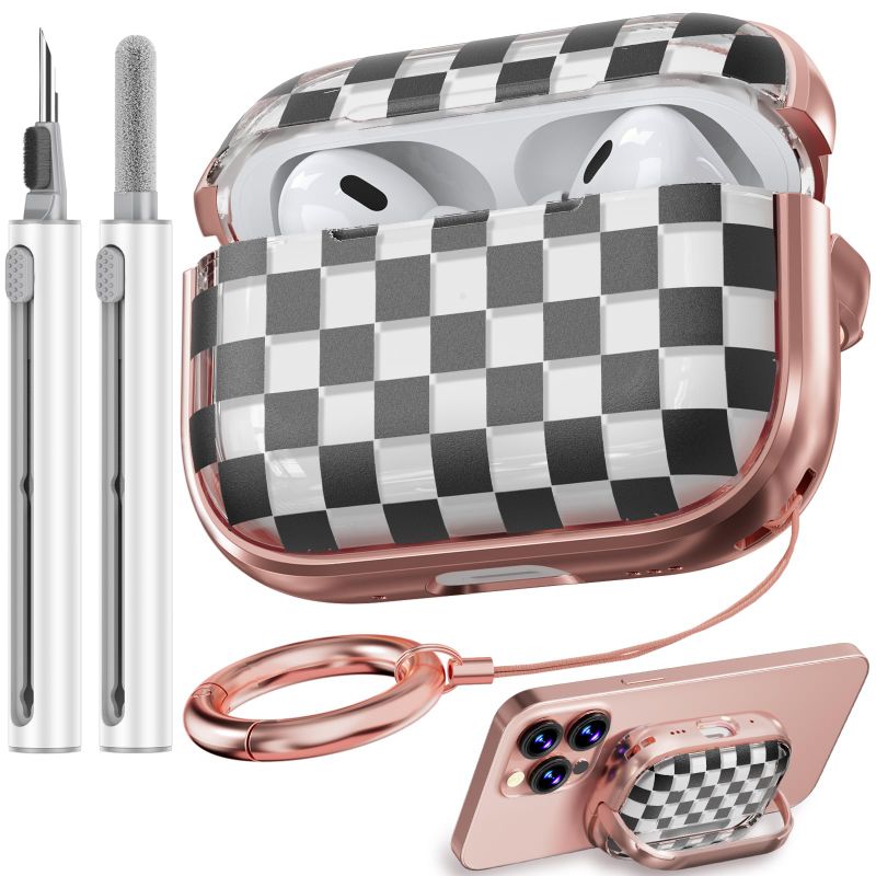 Photo 1 of with Safety Lock for AirPods Pro 2nd/1st Generation Case Cover, Clear AirPod Pro 2 Case Hard iPod Pro Case for Women Girly for AirPod Pro Case (2023 USB-C/2022/2019) -Checkerboard
