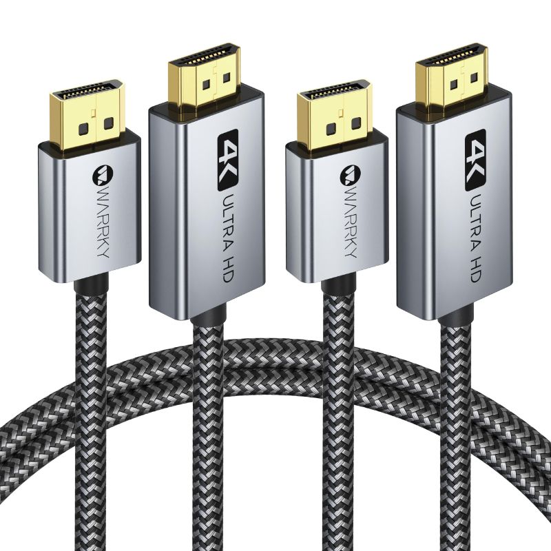Photo 1 of Warrky 4K DisplayPort to HDMI Cable Adapter 3.3FT 2Pack [Aluminum Shell, Nylon Braided] High Speed (1440P 60Hz, 1080P 120Hz) Uni-Directional DP to HDMI Cord Compatible for Dell, HP