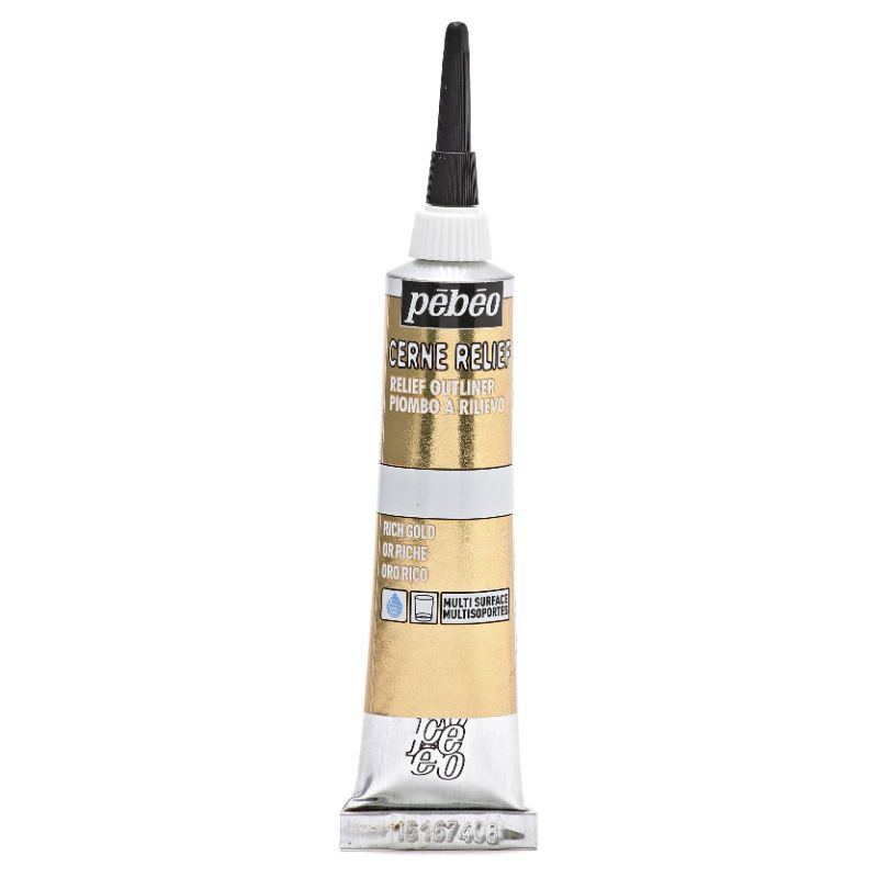 Photo 1 of Pebeo Vitrail, Cerne Relief Dimensional Paint, 20 ml Tube with Nozzle - Rich Gold, 0.67 Fl Oz (Pack of 1)