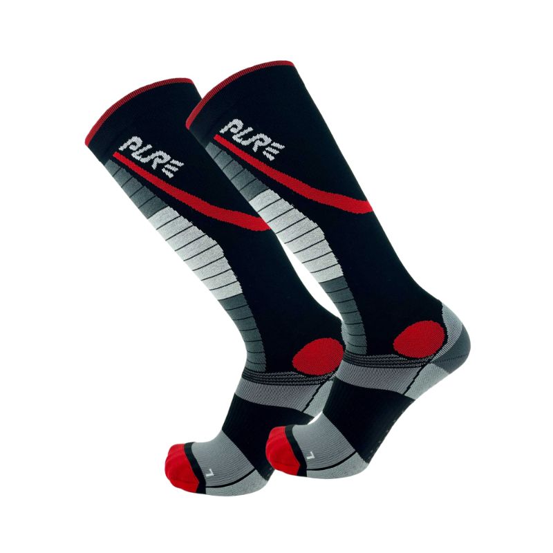 Photo 1 of Pure Athlete Lifting Socks- Weightlifting Shin Guards, Deadlift Protector Compression Sock for Cross Training & Weightlift (Black/Red- 2 Pack, Small)