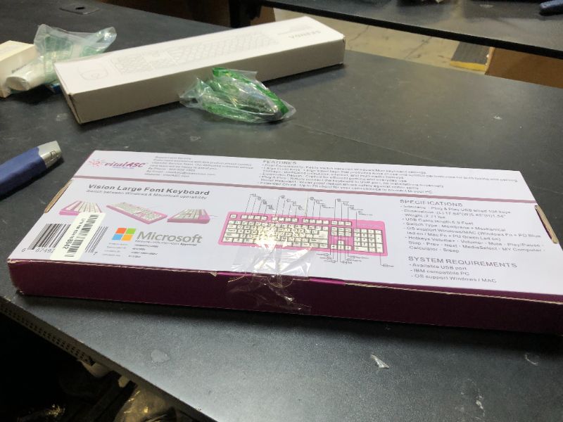 Photo 1 of vitalASC 104-Key Large Print USB Wired 7ft, Spill-Resistant, Hot Pink and White, Durable Keyboard for Laptop, Mac, TV, and Computer (Pink)