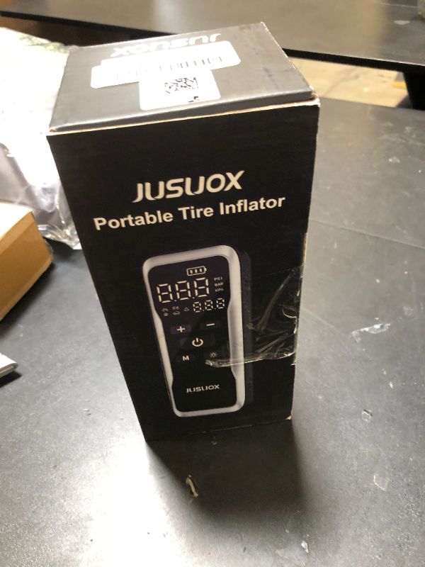 Photo 1 of JUSUOX Tire Inflator Portable Air Compressor, Air Pump for Car Tires 150PSI Cordless Rechargeable Battery and 12V DC, Electric Bike Pump with Pressure Gauge, Auto Shutoff, for Ball, Motorcycle