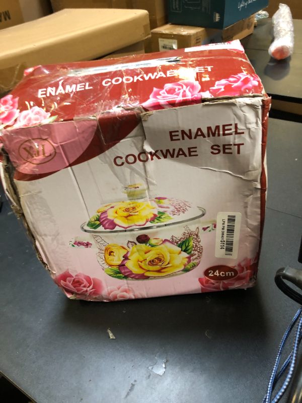 Photo 1 of Retro Flower Enamel Stockpot with Lid,Stockpots for Cooking (5L-Mysterious Flower)