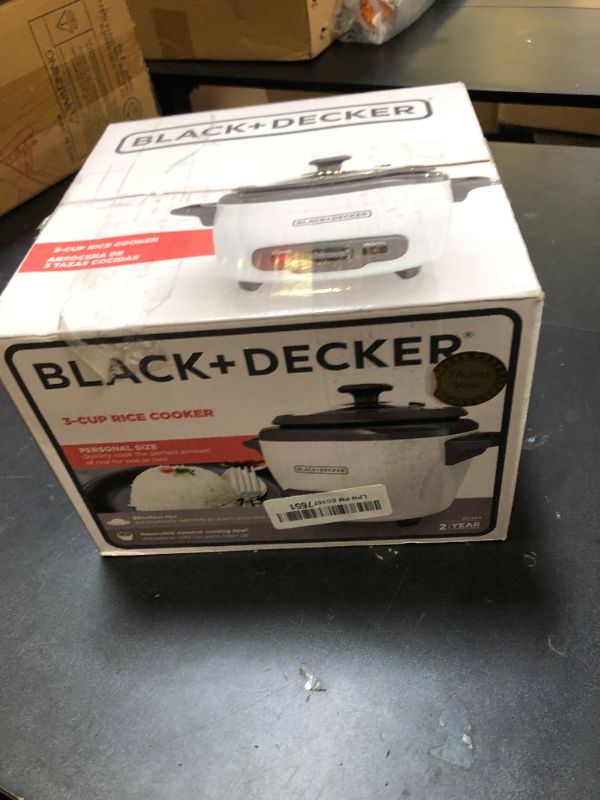Photo 1 of BLACK+DECKER 3-Cup Rice Cooker, 1.5-cup Uncooked Rice, 3 Cups Cooked, Steaming Basket, Removable Non-Stick Bowl, One Touch