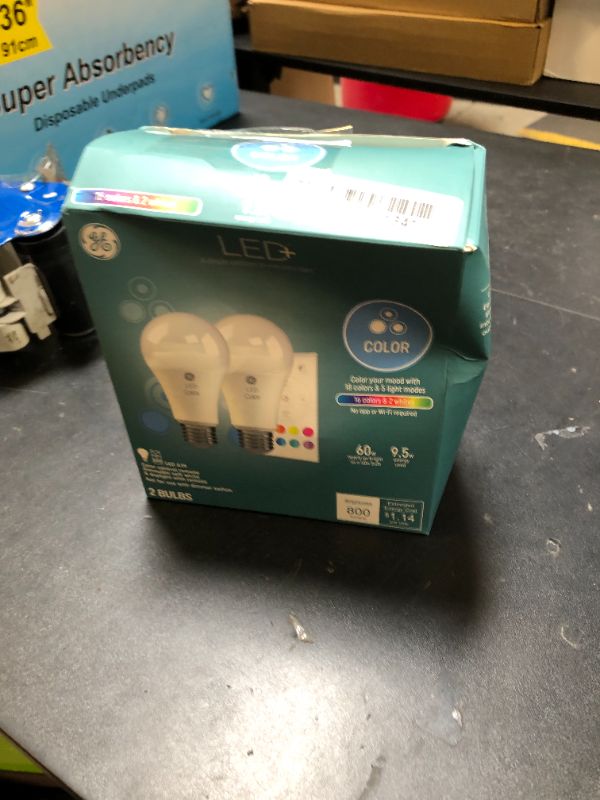 Photo 1 of GE LED+ Color Changing LED Light Bulbs with Remote, No App or Wi-Fi Required, A19 Bulbs, CA Compliant (2 Pack)
