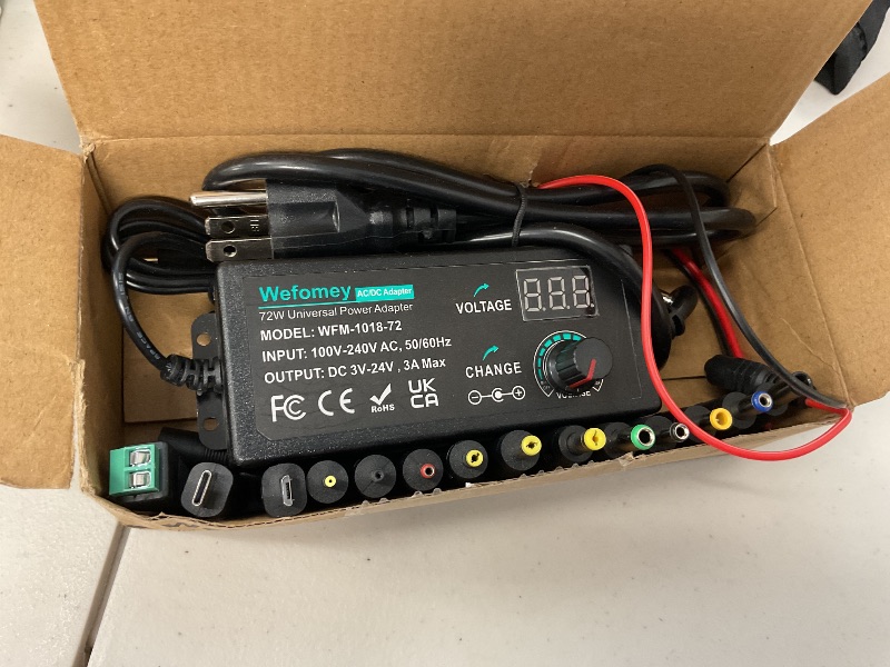Photo 1 of Universal Power Supply 3V~24V 3A 72W Adjustable Variable AC/DC Adapter Charger, 100V-240V AC to DC Converter with LED Voltage Display & 14 Tips & Polarity Converter & Test Lead