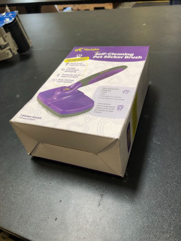 Photo 1 of Hertzko Self Cleaning Slicker Brush for Dogs and Cats - Pet Hair Brush for Shedding Long and Short Hair - Easy Clean Retractable Bristles - Cat and Dog Grooming Tool - Purple