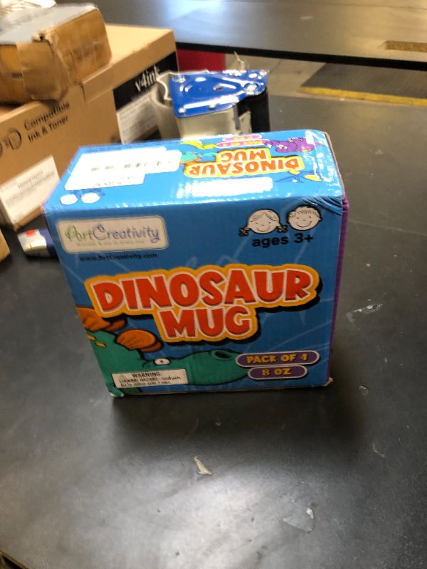 Photo 1 of ArtCreativity Dinosaur Mugs for Kids, Set of 4, 3-Inch Plastic Cups in Assorted Colors & Designs, Ideal for Dinosaur Party Favors, Gifts,Photo Booth Props, Table Decorations for Themed Parties
