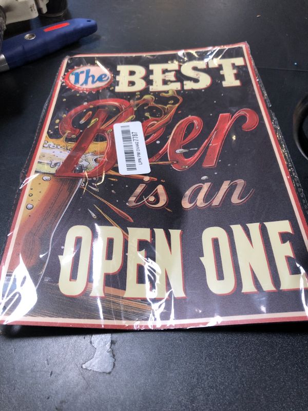 Photo 1 of MOLESS "The Best Beer is an Open One" Funny Bar Sign or Man Cave Decor | 12x8? Durable Vintage Metal Beer Signs Wall Decorations for Home Bar/Basement/Garage/Mancave, 2347