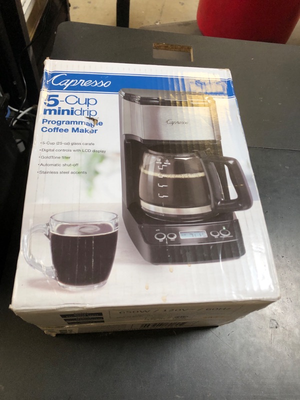 Photo 1 of Capresso 5-Cup Mini Drip Coffee Maker, Black and Stainless Steel