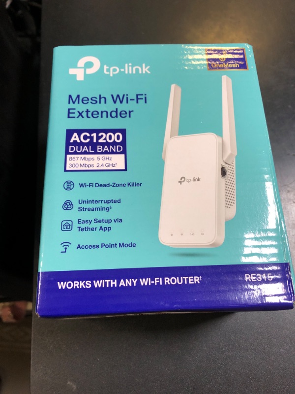 Photo 1 of TP-Link AC1200 WiFi Extender, 2025 Wirecutter Best WiFi Extender, 1.2Gbps home signal booster, Dual Band 5GHz/2.4GHz, Up to 1600 Sq.ft and 32 Devices, EasyMesh Compatible, One Ethernet Port (RE315)