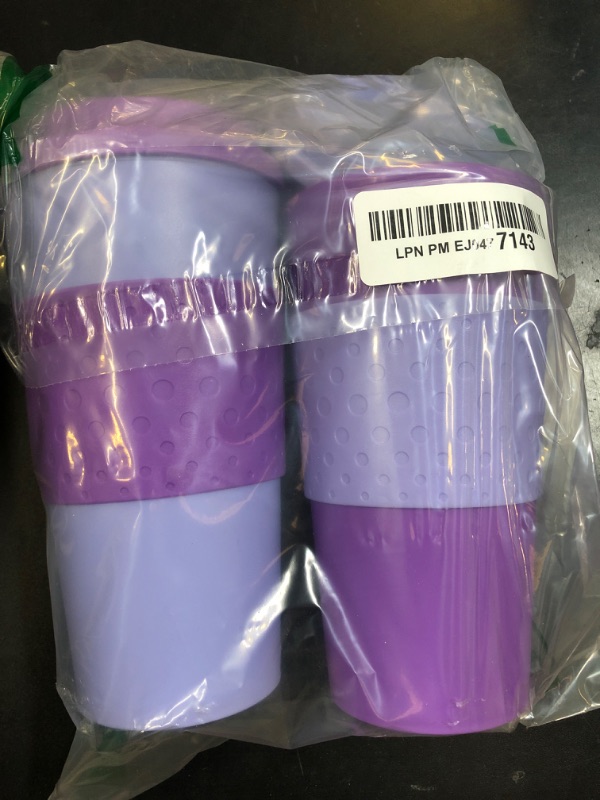 Photo 1 of Copco Acadia 16oz Travel Mug with Lid, Set of 2 Double Wall Insulated Tumbler, Non-Slip Sleeve and BPA-Free - Microwave & Dishwasher Safe, Reusable Plastic To Go Travel Coffee Mug (Purple)