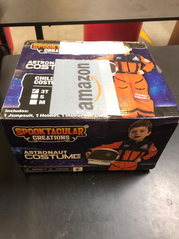 Photo 1 of Spooktacular Creations Orange Astronaut Costume with Helmet, Space Suit for Toddler with Movable Visor, Kids Astronaut Halloween Costume for Cosplay, Party Favor Supplies (3T, 3-4 yrs)