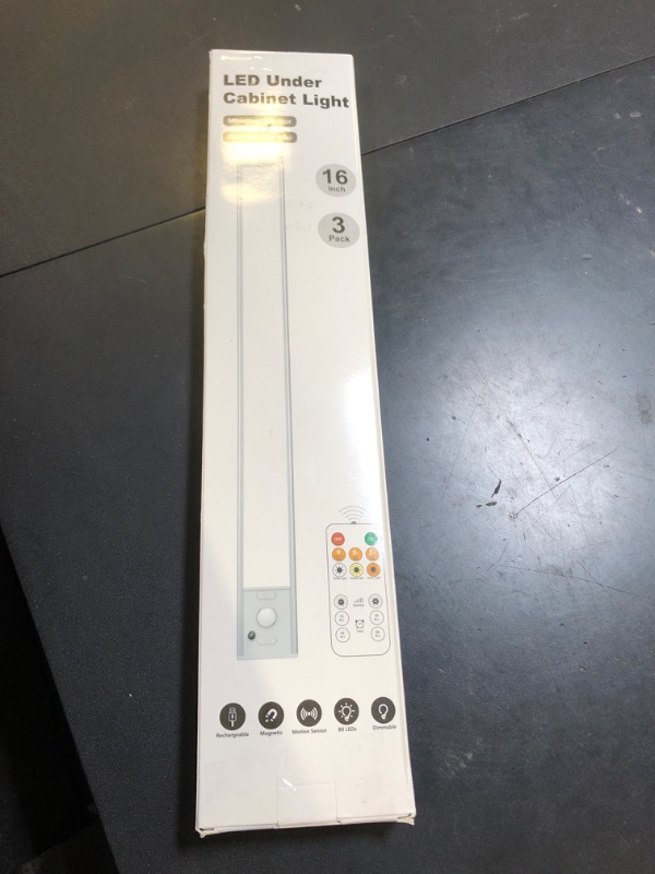 Photo 1 of 16in Under Cabinet Lighting with Remote Control,160 LED Motion Sensor Light Indoor,4000mAh USB Rechargeable Closet Lights,3 Color Temps Wireless Under Counter Lights for Kitchen,Pantry, Stair, 3 Pack