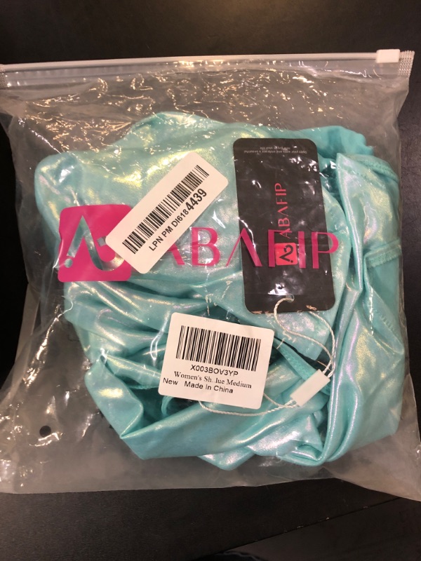 Photo 1 of Women's Shiny Rave Outfits Holographic Strappy Halter Bra Top Ruffle Mini Skirt Two Piece Hologram Wetlook Faux Leather Music Festival Party Clubwear Nightclub 80s Costume Light Blue Medium