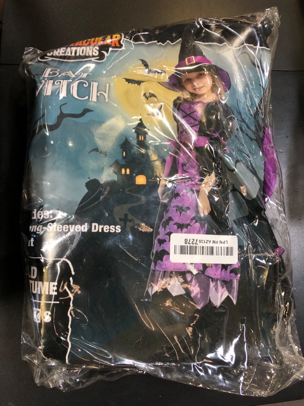 Photo 1 of Spooktacular Creations Witch Costume for Girls, Toddler Black Purple Dark Witch Print Dress with Hat Broom Belt for Kids Halloween Dress Up and Role Playing Parties, M