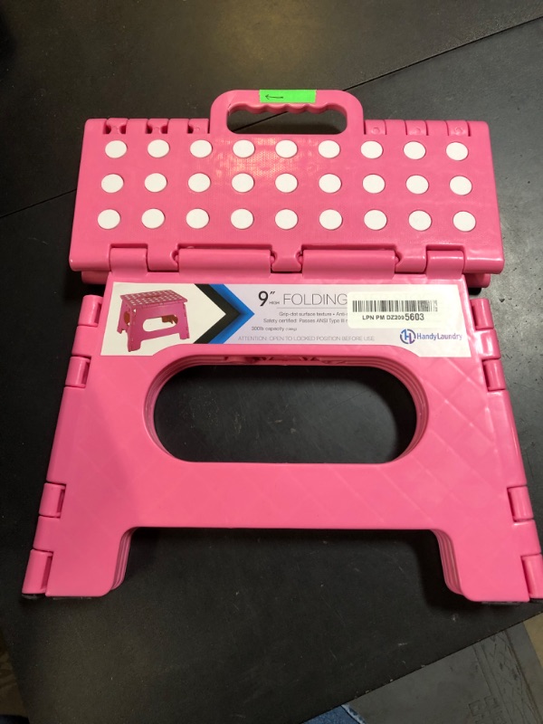 Photo 1 of Handy Laundry Folding Step Stool - The Lightweight Step Stool is Sturdy Enough to Support Adults and Safe Enough for Kids. Opens Easy with One Flip. Great for Kitchen, Bathroom or Bedroom. (Pink)