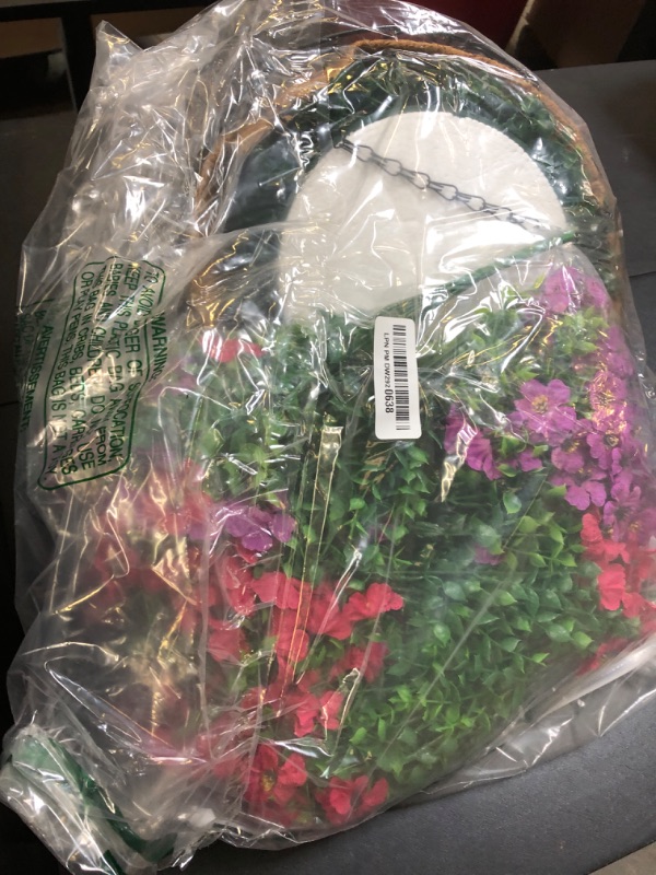 Photo 1 of HyeFlora Artificial Faux Hanging Plants Flowers Basket for Spring Summer Outdoor Outside Decoration, Fake Silk Colorful Daisy Eucalyptus in Planter UV Resistant Realistic for Porch Patio Balcony Yard