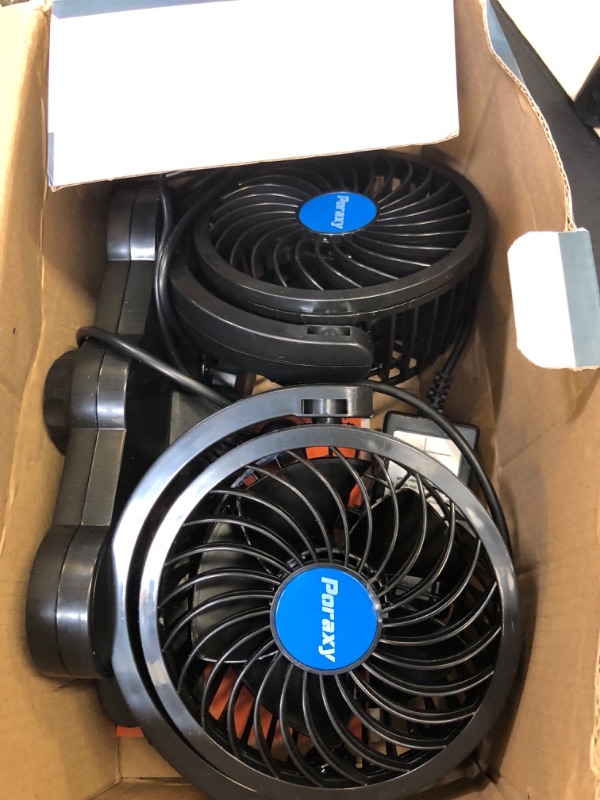 Photo 1 of Poraxy Car Fan, Dual Head Car Fans for Backseat for Kids, Headrest 360 Degree Rotatable Back Seat Stepless Speed Vehicles Rear Seat 12V Cooling Air Fan for Sedan SUV RV