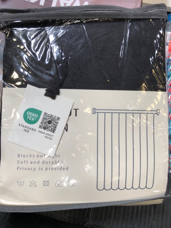 Photo 1 of 100% Blackout Shield Full Blackout Curtains for Bedroom 84 inch Length 2 Panels Set, Clip Rings/Rod Pocket Faux Linen Black Out Curtains for Living Room, Thermal Insulated, 50Wx84L, Black