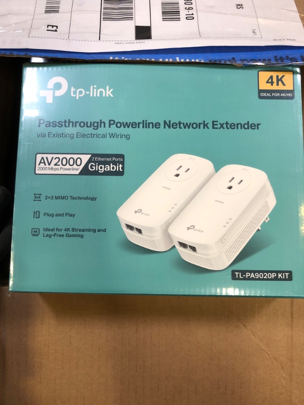 Photo 1 of TP-Link AV2000 Powerline Ethernet Adapter TL-PA9020P KIT - Powerline Network Adapter w/ Passthrough, Noise Filter, 2x2 MIMO, 2 Gigabit Ports, Ethernet Over Power, Plug Pair & Play, Power Saving Mode
