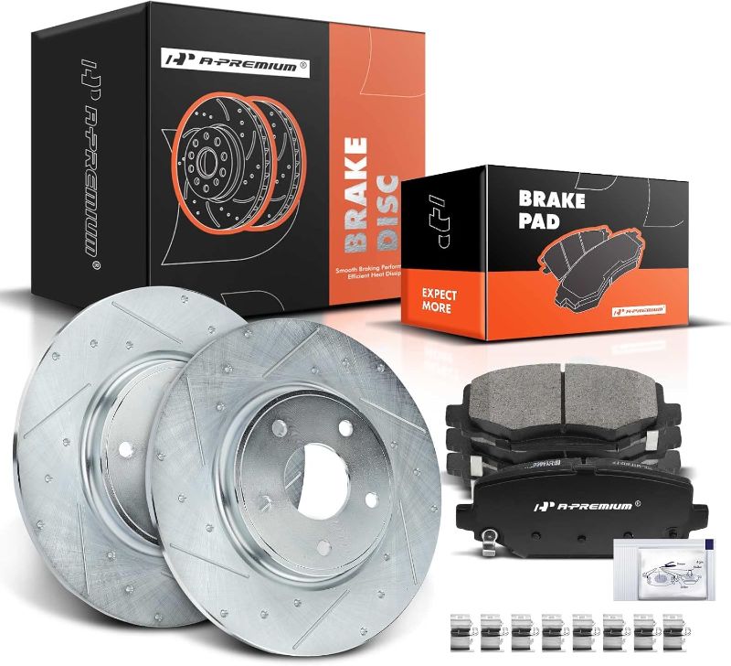 Photo 1 of A-Premium 12.91 inch(328 mm) Rear Drilled and Slotted Disc Brake Rotors + Ceramic Pads Kit Compatible with Select Dodge, Chrysler, Volkswagen and Ram Models - Grand Caravan, Town & Country, Journey
