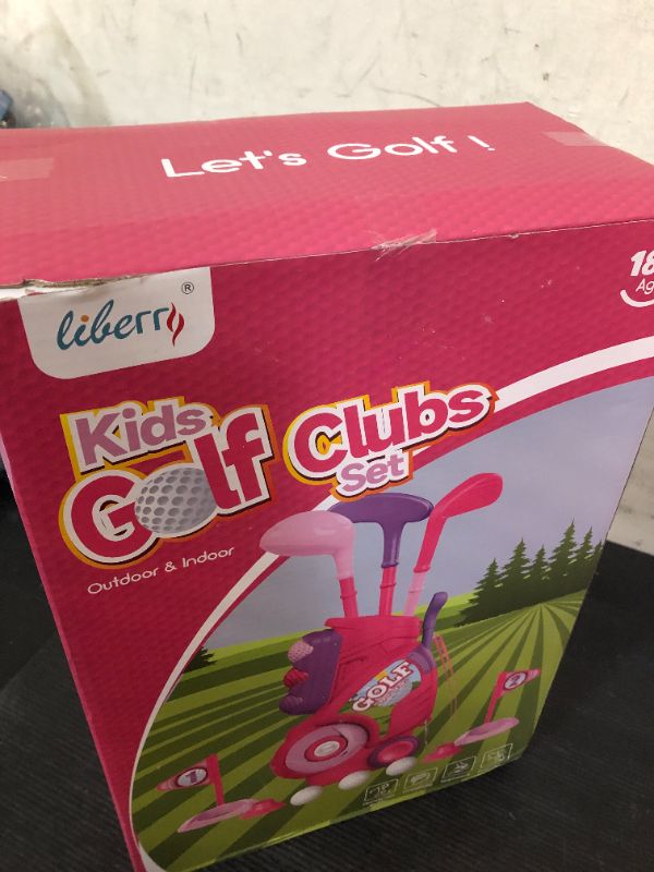 Photo 1 of Liberry Toddler Golf Set for 1 2 3 4 5 Years Old, Upgraded Kids Golf Cart with Unique Shoulder Strap Design, Indoor and Outdoor Golf Toys for Boys Girls (Pink)