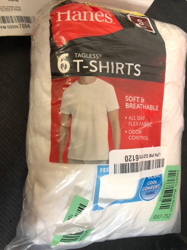 Photo 1 of Hanes Men's Cotton, Moisture-Wicking Crew Tee Undershirts, Multi-Packs, White - 6 Pack, Small, 2135P6