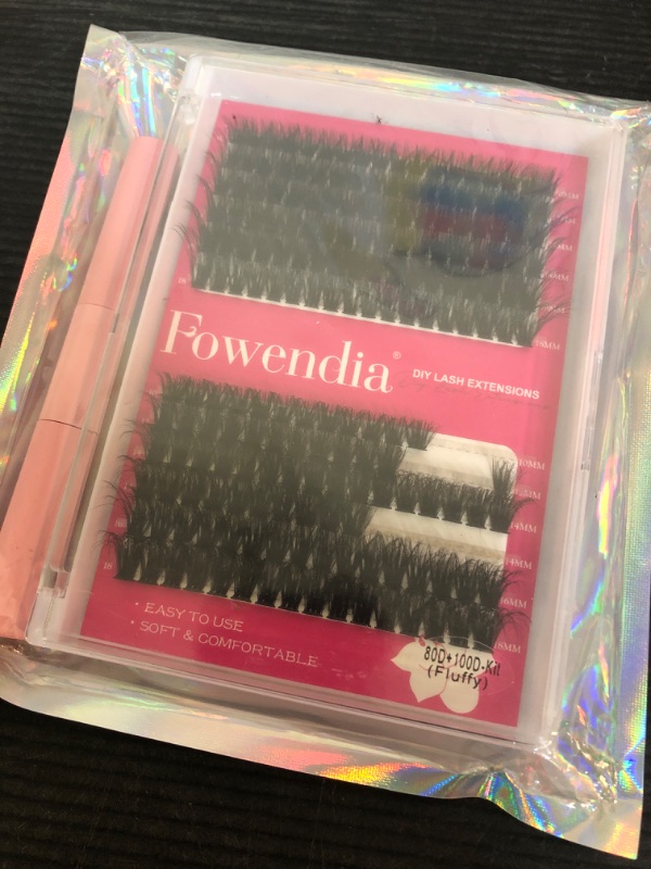 Photo 1 of Fowendia Lash Clusters Kit Fluffy 80D 100D Individual Lashes D Curl Cluster Eyelash Extensions 10-18mm DIY Lash Extension Kit Lash Bond and Seal Waterproof, Lash Applicator, Thick False Eyelashes Kit