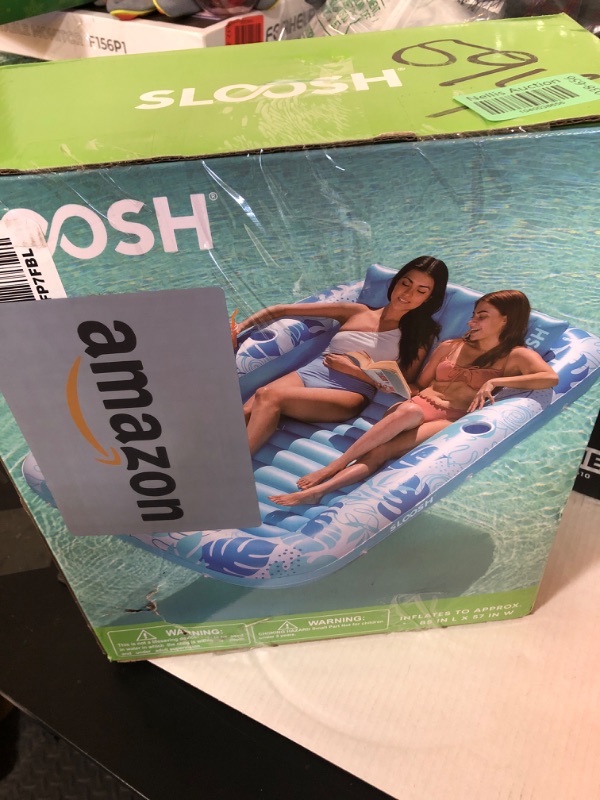 Photo 1 of SLOOSH Inflatable Tanning Pool Lounger Float, 85" x 57" Extra Large Pool Floats Adult with Pillow, 4 in 1 Suntan Tub Raft Floatie,Sunbathing Bed Lounge for Water Blow Up Ball Pit Party Gifts, XL-Blue