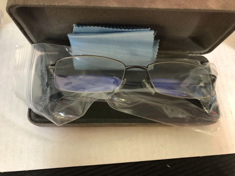 Photo 1 of SANHOOPOLO Computer Blue Light Blocking Glasses For Men And Women Computer Gaming Glasses Metal Half Frame Clear Lens (Grey Frame Glasses + Grey Eyeglass Case)