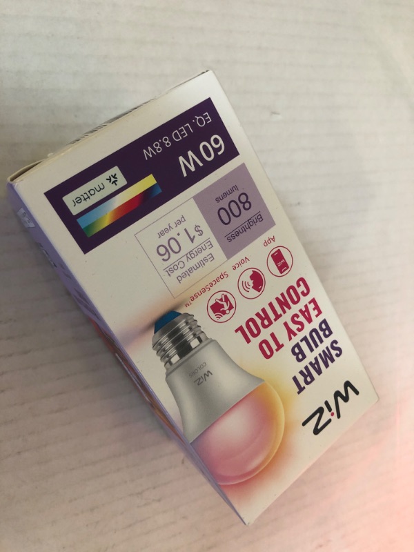 Photo 1 of WiZ Connected 60W A19 LED Smart Light Bulbs - Connects to Your Wi-Fi - E26 Smart Bulb - Control with Voice or App + Activate with Motion - Matter Compatible - 1 Pack