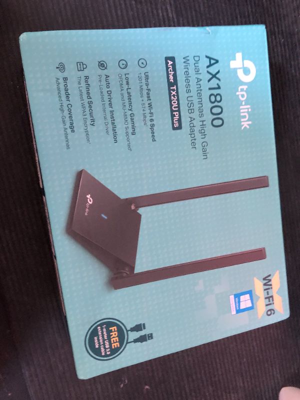 Photo 1 of TP-Link WiFi 6 USB Adapter for Desktop PC - (Archer TX20U Plus) AX1800 Wireless Network Adapter with 2.4GHz, 5GHz, High Gain Dual Band 5dBi Antenna, WPA3, Supports Windows 11/10