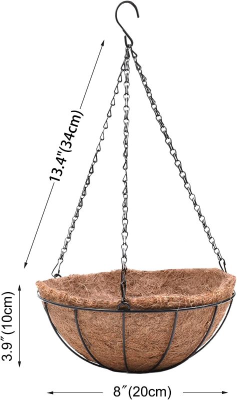 Photo 1 of EIMQUVW 2 Pack Hanging Planter Basket with Coco Coin Liner 8 inch Hanging Flower Pots Outdoor Decorative Round Wire Plant Holder with Chain Metal Hanging Baskets for Plants Outdoor