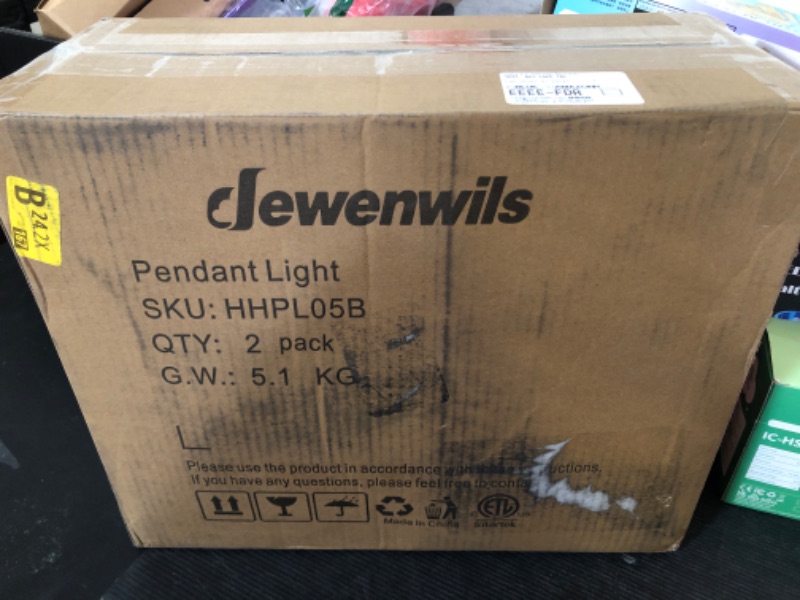 Photo 1 of DEWENWILS 2 Pack Farmhouse Pendant Light, Metal Hanging Light Fixture with Wooden Grain Finish, 48 Inch Adjustable Pipes for Flat and Slop Ceiling, Kitchen Island, Bedroom, Dining Hall, ETL Listed