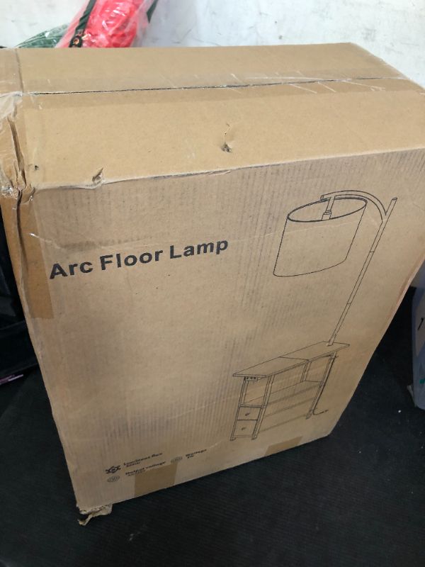 Photo 1 of PESRAE Floor Lamp with Table & 2 Drawers, End Table with 3 Color Temperature Reading Light, Side Table Lamp with USB & Type C & AC Charging Port for Living Room, Bedroom