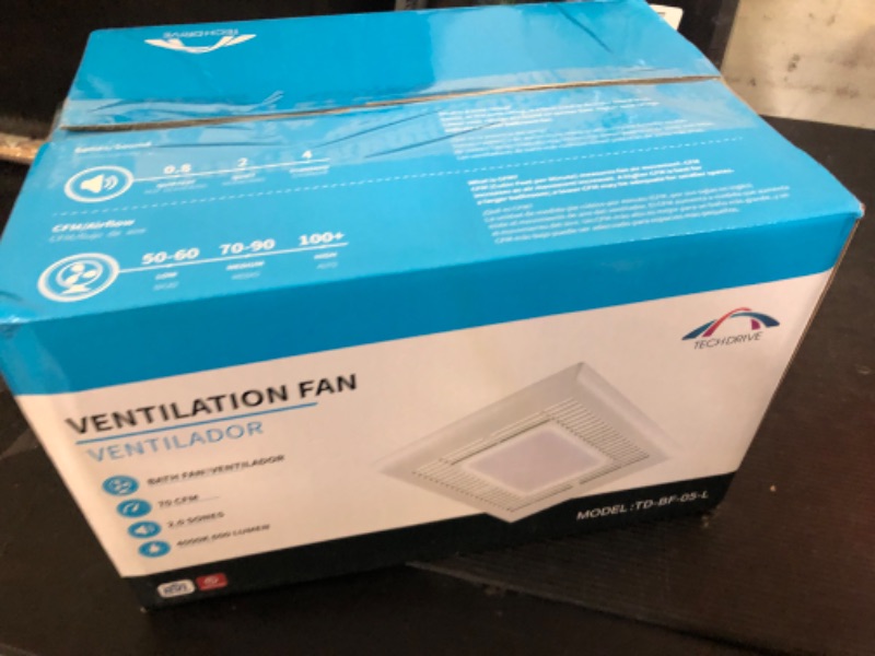 Photo 1 of Tech Drive Very-Quiet 70 CFM, 2.0 Sone Bathroom Ventilation and Exhaust Fan With LED light 4000K 600LM(70CFM),Ceiling Mounted Fan,Easy to Install