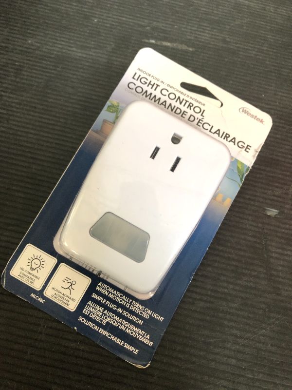 Photo 1 of AmerTac MLC4BC Westek Indoor Plug-in Motion Activated Light Control – White, 120V 60Hz, 100 deg. Detection Zone | Wireless Motion Sensor