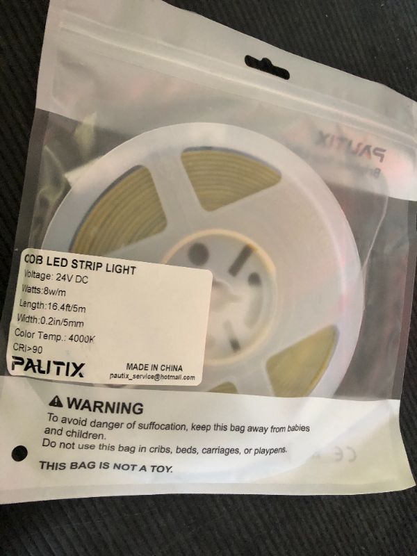 Photo 1 of PAUTIX 5mm COB LED Strip Light 16.4ft/5m 4000K Natural White 504 LEDs/m,5000lm CRI90+ Super Bright DC24V Flexible LED Tape for Cabinet Home DIY Lighting Projects(Power Supply Not Included)
