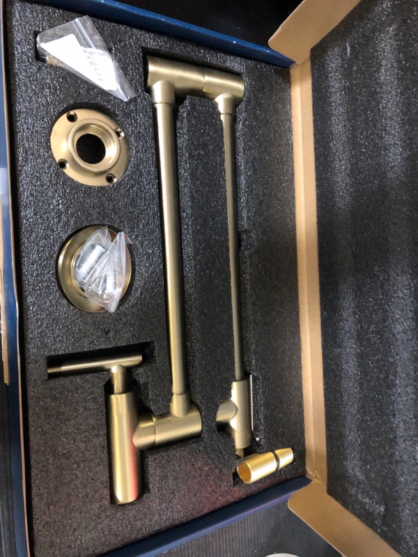 Photo 1 of Havin Gold Brass Pot Filler,Wall Mount Commercial Pot Filler, Brass Material Kitchen Folding Faucet,Coffee Machine Faucet with Stretchable Double Joint Swing Arms,Style A,Brushed Gold