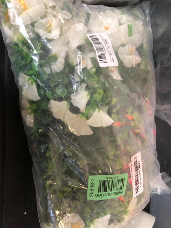 Photo 1 of HyeFlora Artificial Flowers Plant for Outdoor Outside Spring Decoration, 12 Bundles Fake White Flowers Silk Morning Glory UV Resistant Realistic Faux Flowers for Front Door Porch Patio Yard Window Box