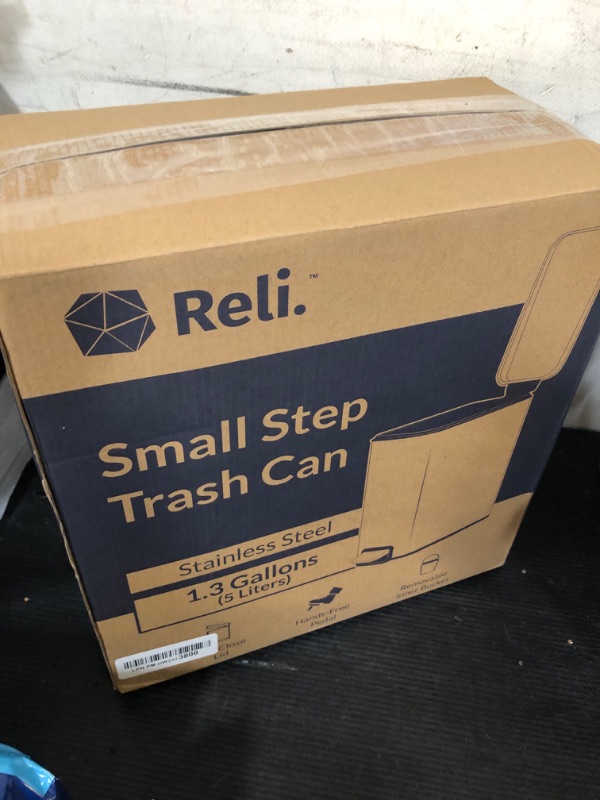 Photo 1 of Reli. Small Trash Can with Lid, 1.3 Gallon (5 Liter) | Stainless Steel (Silver) | Small Bathroom Trash Can | Step Pedal Garbage Bin with Removable Bucket, Kitchen | Rectangular Metal Bin