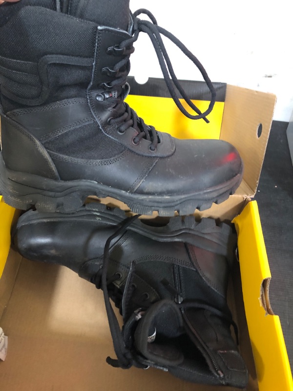 Photo 1 of DahWe Steel Toe Work Boots for Men Side Zipper Slip Resistant Comfortable Indestructible Military Tactical Combat Boots - Black US Size 10.5 