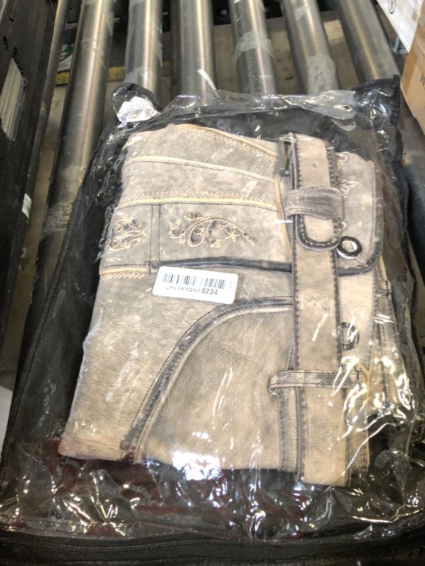 Photo 1 of Bavarian Lederhosen for Men - Designed in Germany - Genuine Leather Pants with Antique Finish and Matching Leather Belt, Color: Antique Beige, US Size: 38