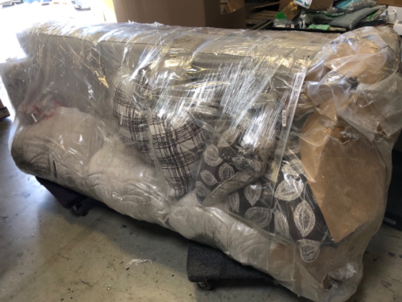 Photo 1 of Signature Design by Ashley Harleson Modern Farmhouse Sofa with Nailhead Trim and 5 Accent Pillows, Beige