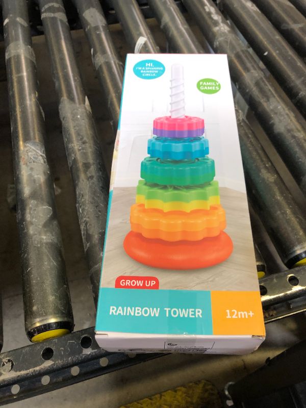 Photo 1 of JUXUE Baby Spinning Stacking Toys for Toddlers 1-3, Rainbow Ring Stacker Montessori Toys for Babies 6-12 Months, 1 2 3 One Year Old Girl Boy Christmas Birthday Gifts, Autism Sensory Learning Toy